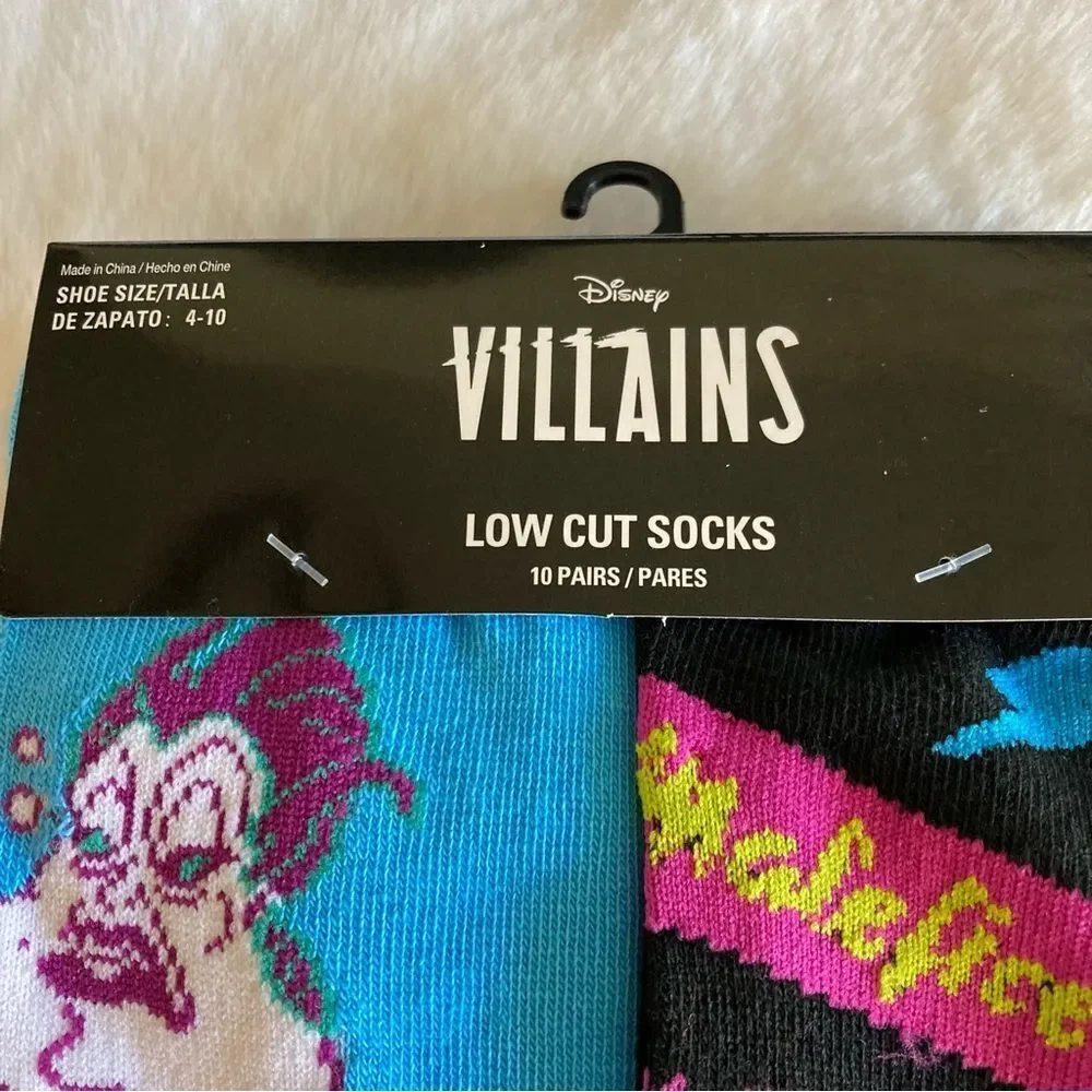 Disney Villains 10 Pairs of Low Cut Socks NWT